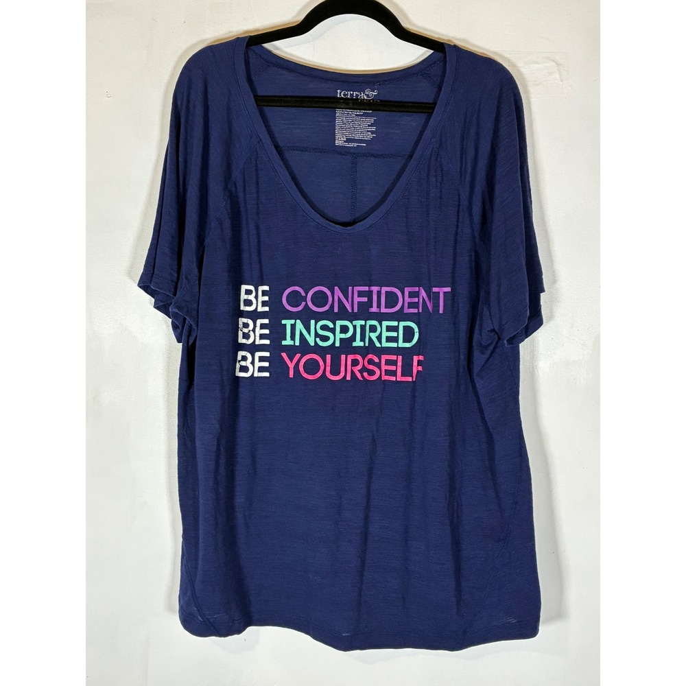 Terra & Sky 2X Blue Graphic Tee Be Confident Inspired Yourself Plus Size Shirt